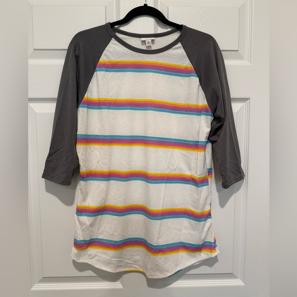 LuLaRoe Randy Rainbow Striped Raglan Sleeve Shirt